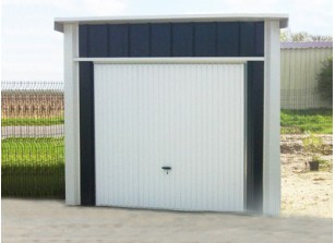 Abri garage métallique fermé avec toit simple pente